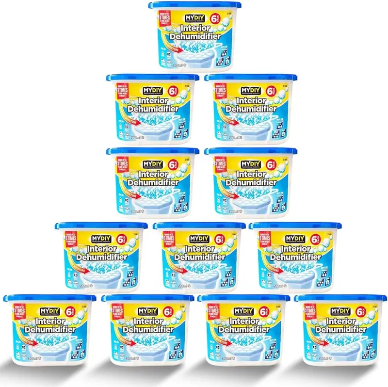 Almineez Pack of 12 x 500ml Interior Dehumidifiers- Helps Stop Damp, Mildew, Mould Condensation Moisture Absorber Remover in Home Kitchen Wardrobe Bedroom Caravan Office Garage Bathroom, Basement 0