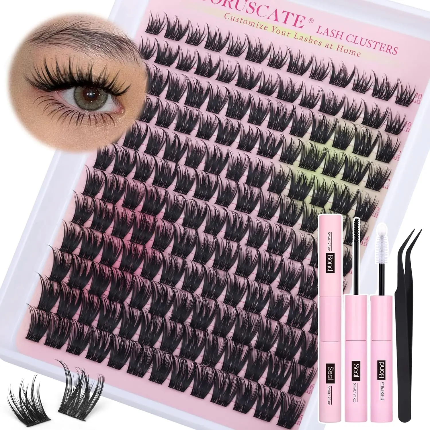 Cluster Lashes Kit Wispy Individual Eyelashes 10-16mm Eyelashes Individual Kit DIY Lash Extension Kit Natural Lashes Individual Cluster D Curl Tatti Lashes Cluster with Bond and Seal Lash Glue Makeup Cosmetic