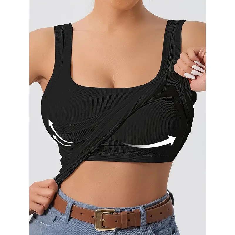 Solid Color Scoop Neck Tank Top, Casual Sleeveless Removable Chest Pad Slim Tank Top For Summer, Women's Clothing 4