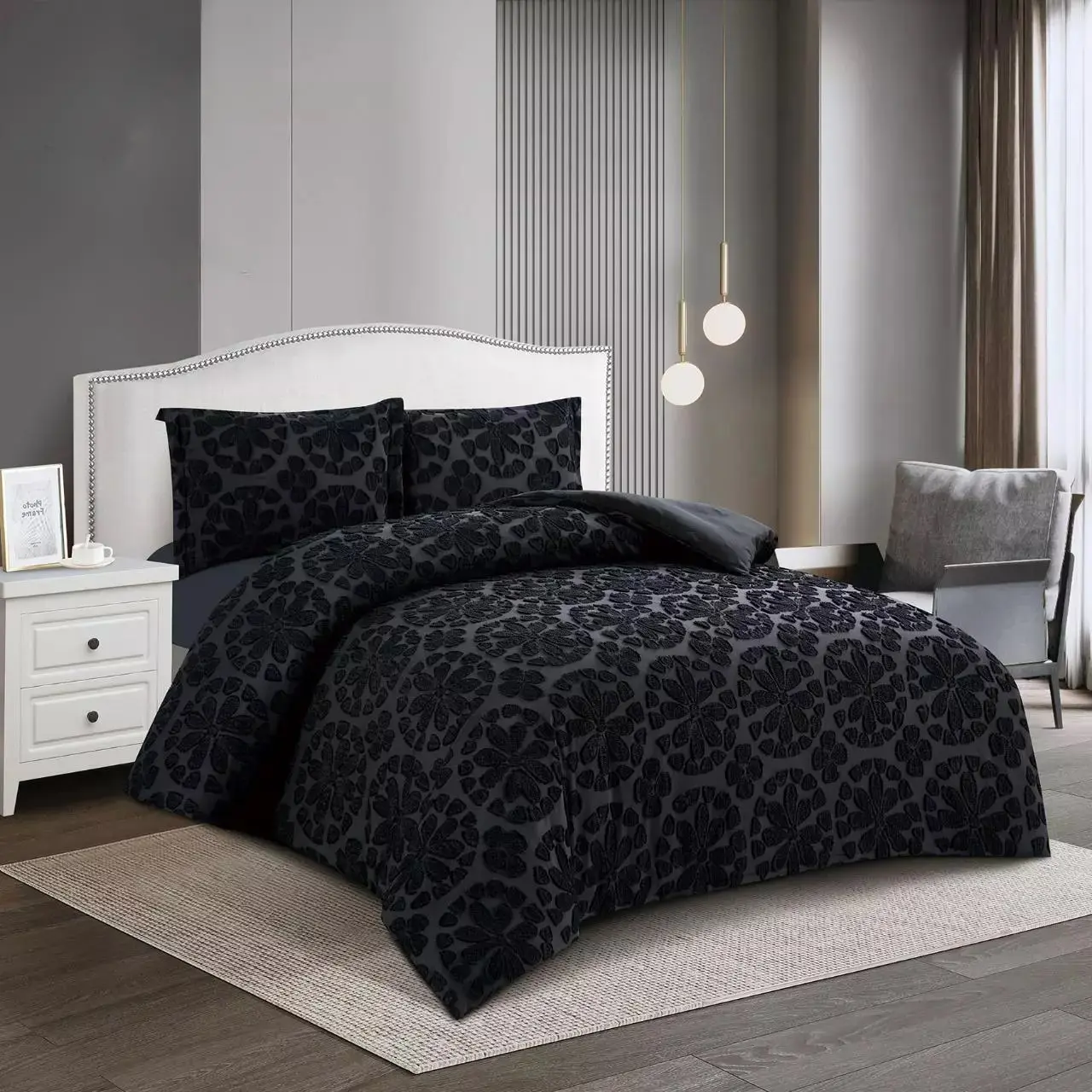 Luxury Embroidered Bedding Set - Quilt Cover and Duvet Cover (4 Piece)  Doori gypsy bedding bedsheets soft flat weave black breathable