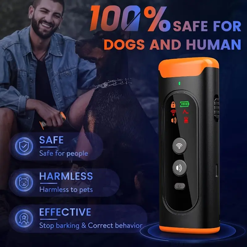 Ultrasonic Anti-Barking Device, Handheld Dog Training Tool with 3 Advanced Training Modes, Deterrence/Training/Sound Modes, Effective Dog Behavior Control, LED Strobe Light Feature, Compact Design with Wrist Strap, 4.4x1.3 Inches 4