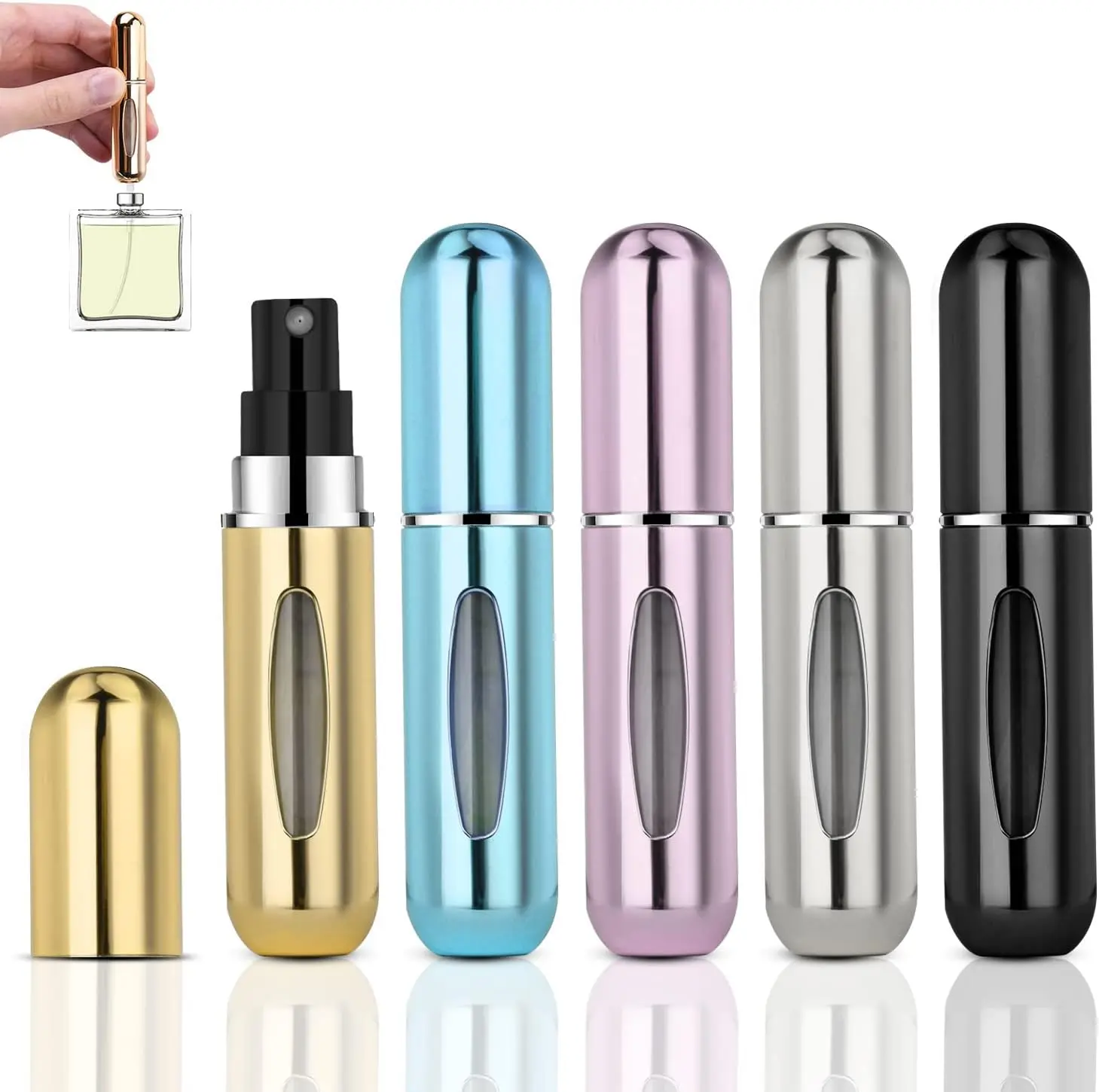 5ML Perfume Atomiser Bottles, 5 PCS Refillable Fine Mist Spray Bottles, Mini Travel Perfume Atomizer, Underfill Empty Travel Bottle Portable Purse Spray Bottle for Men and Women