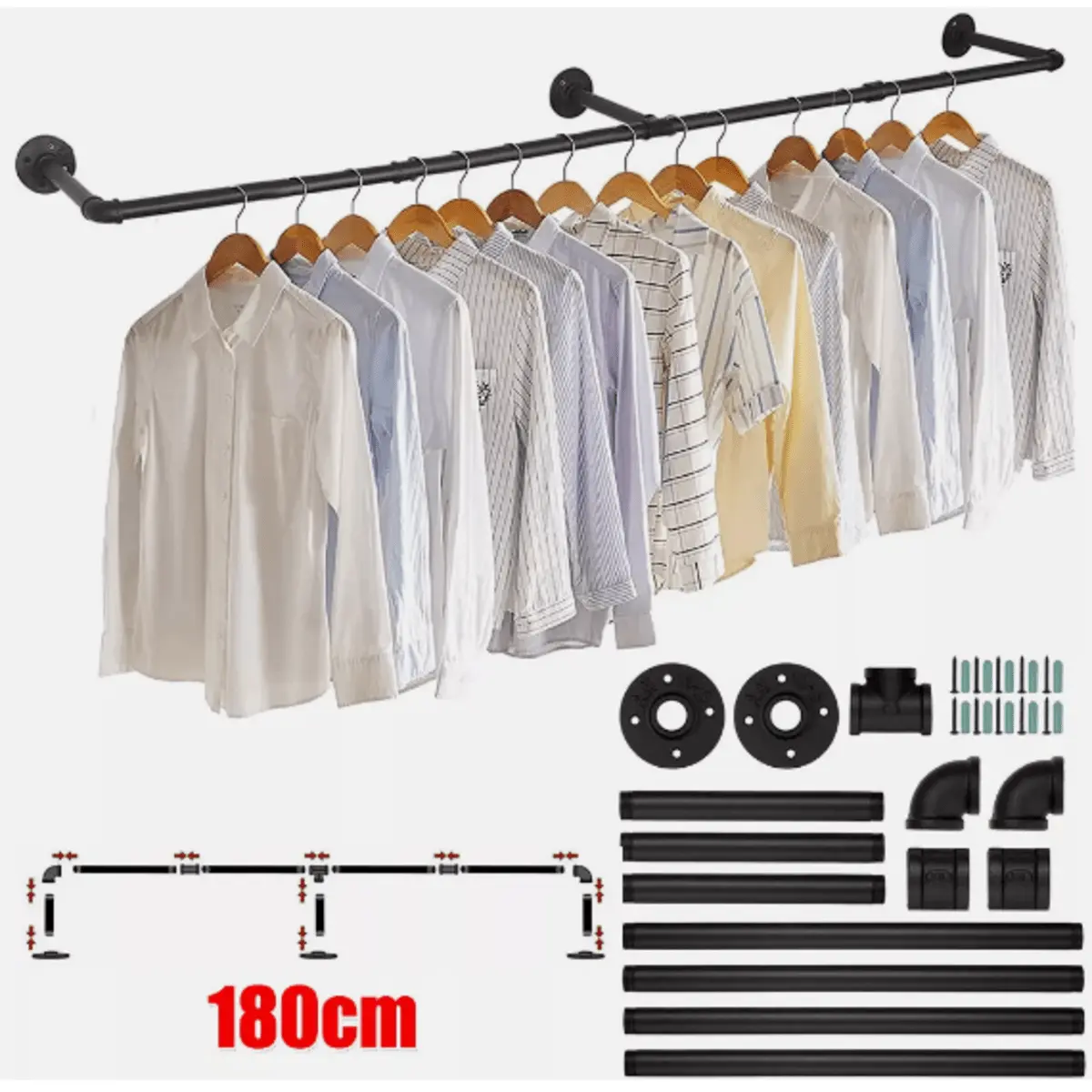 PipeStyle Wall-Mounted Clothes Rack – Industrial Clothing Organizer