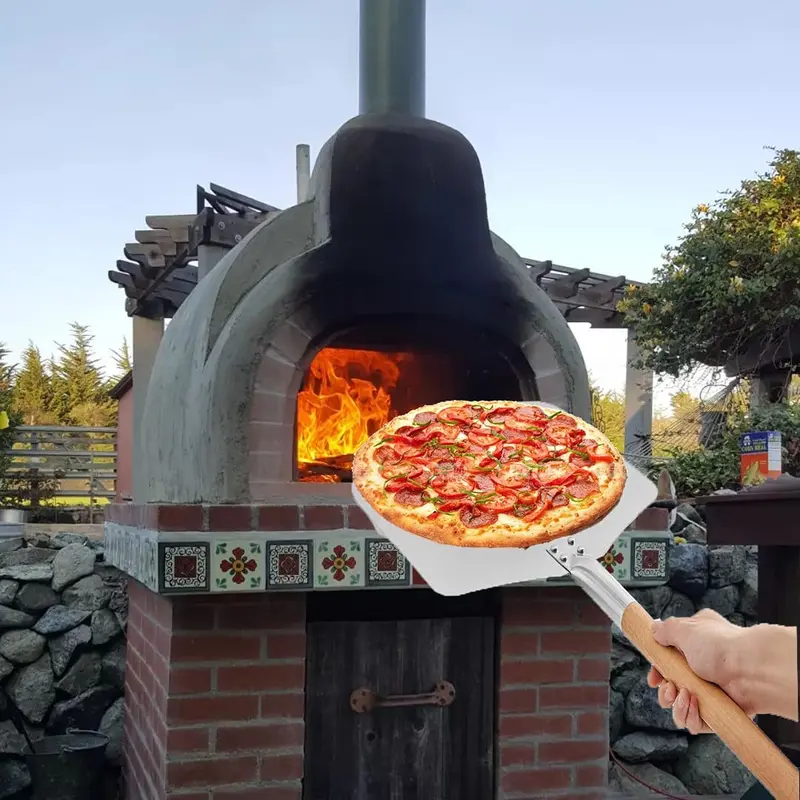 13" Pizza Oven Peel Paddle with Extra Long Wooden Handle for Wood Fired Ovens Kitchen Metal Utensils Pasta Aluminium 5