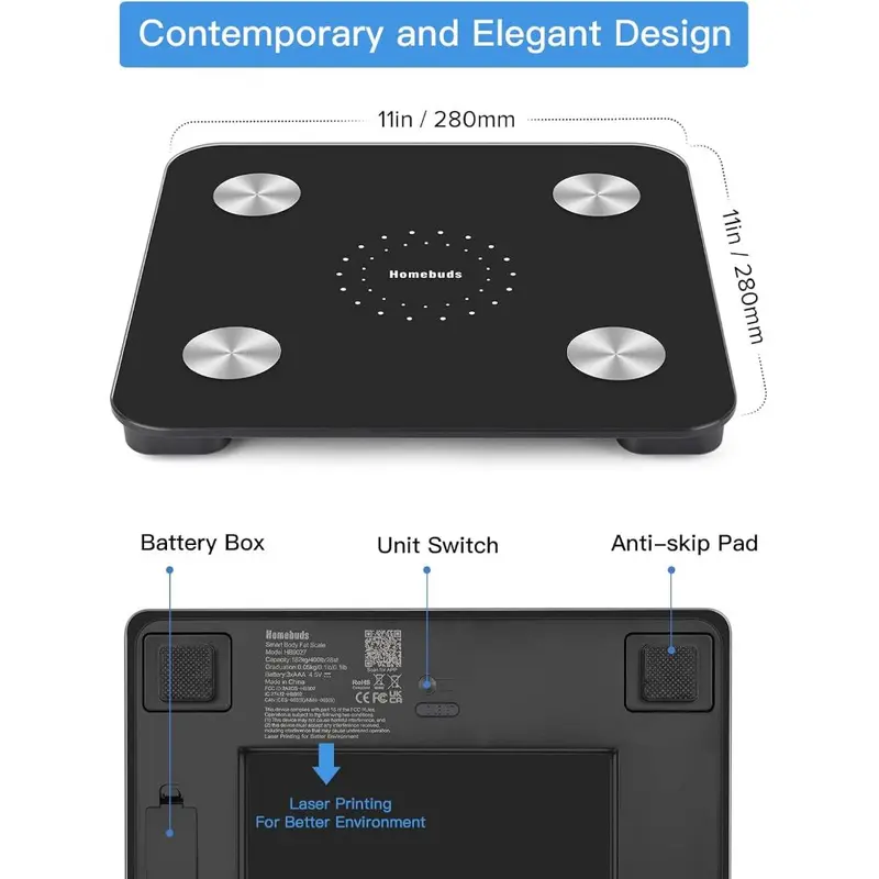 Smart Body Fat Scale, Digital Bathroom Scales for Body Weight, Since 2001 Weighing and Body Composition Monitor Professional for BMI Fat Water Muscle with App, 28st/400lb/180kg, Black 5