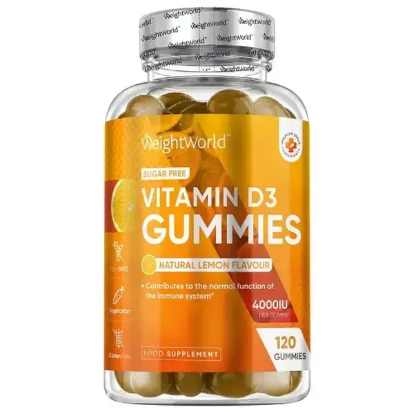 WeightWorld Vitamin D3 Gummies Adults 4000IU - Sugar-Free - 4 Months Supply - Natural Lemon Flavour - 120 Chewable Vitamin D3 Gummies - Vegetarian Friendly - High Strength Vitamin D Dietary Supplement - GMO & Gluten Free 0