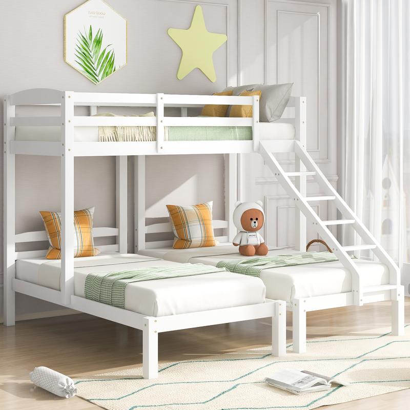 UK New Bed Loft Bunk Bed Triple Sleeper with Side Ladder for Children and Teens 3FT, White (90x190cm,90x200cm) 0