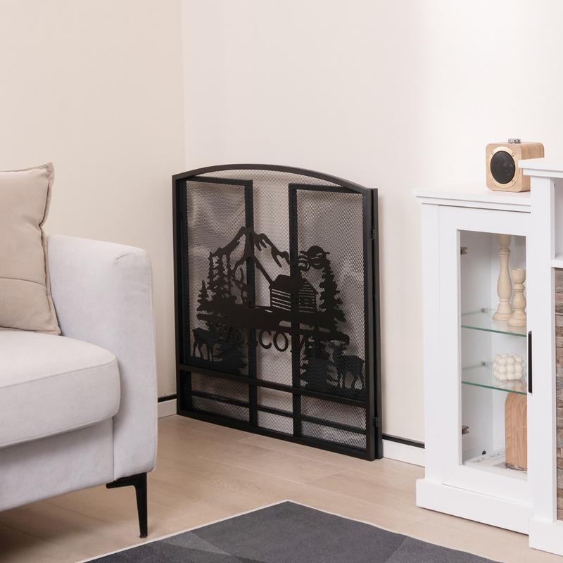COSTWAY 55 x 29.5 Inch Fireplace Screen with Natural Scenery and Moose Pattern 1