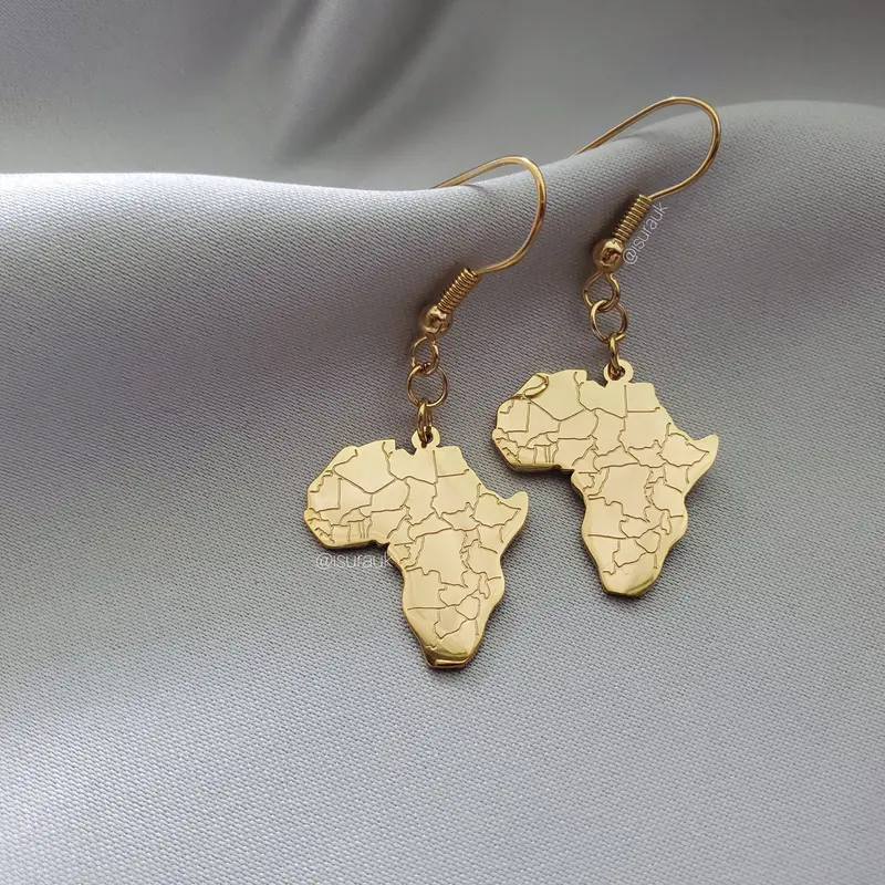 Map of Africa Drop Earrings - Stainless steel waterproof jewellery by Iṣura 1