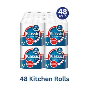 48 x Klassic Kitchen Towel Roll  | 48 Rolls (12 Pack x 4Rolls) | Universal Use Paper Towels | Premium 2 Ply Super Absorbent Rolls for Home & Kitchen  |  Eco-Friendly Disposable Super Cleaning Napkin / Wipes | Brand - Klassic