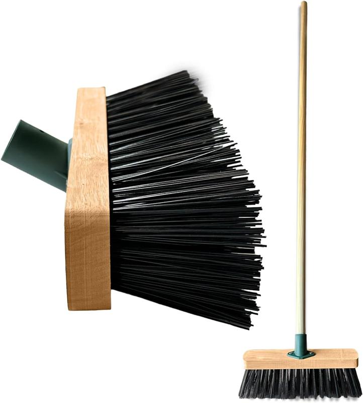 12” Broom Outdoor Yard Broom Sweeping Brush Strong PVC Bristles with Wooden Handle Garden Brooms for Cleaning Patio Yards Driveways Warehouse and Garage Bamboo Kitchen Lightweight Comfortable 0