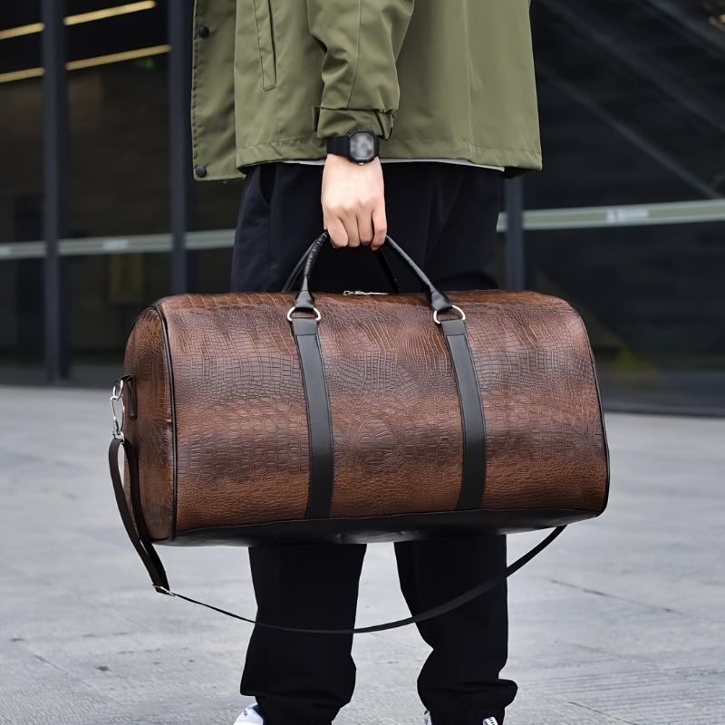 Product Introduction of Large Capacity Travel Bag, Unisex Crocodile Pattern Luggage Bag, Retro Versatile Vacation Bag, Gift Duffel Bag 1