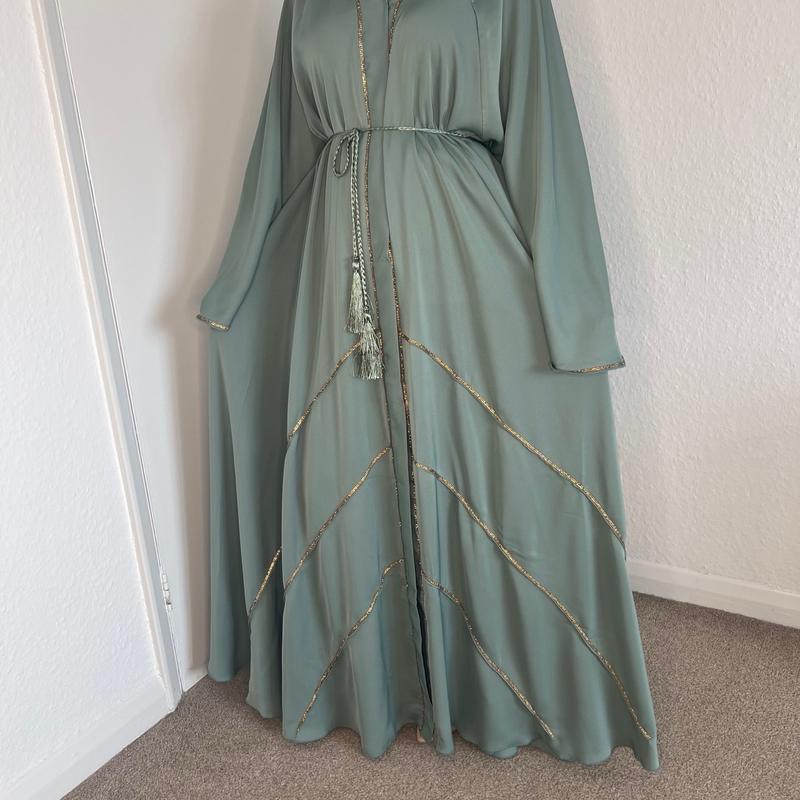 Ameerah Sage Green Abaya with Silver Diamanté Work party wear occasion Eid abayas classy 3