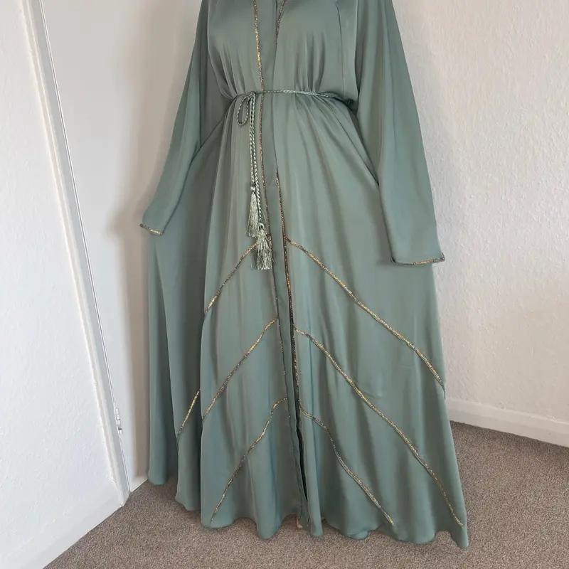 Ameerah Sage Green Abaya with Silver Diamanté Work party wear occasion Eid abayas classy 3