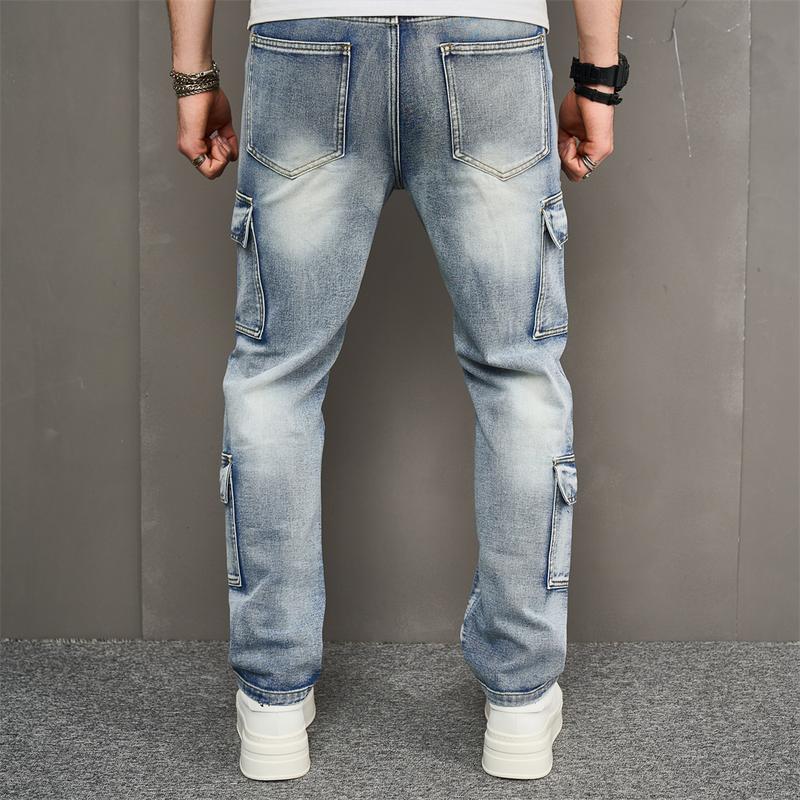 Product Introduction of Men Multiple pockets Cargo Jeans Stylish Streetwear Male Loose Carpenter Straight Casual Denim Pants 15