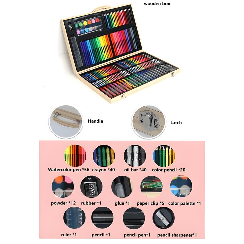 RLS 180pc Deluxe Wooden Colourful portable art colouring paint pen set for Boys and Girls 2