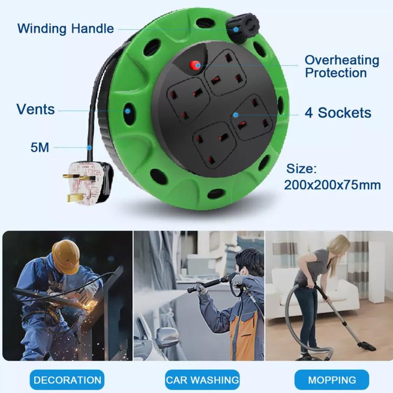 Product Introduction of Heavy Duty 4-Way Extension Lead 10m & 5m – UK Plug with Surge Protection 12