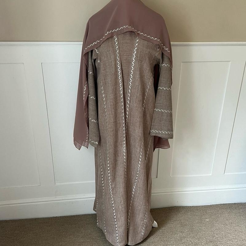 Nude embroidery abaya, embroidery scarf. 3 piece. Half sleeved/full maxi length inner slip. embroidered abaya 0