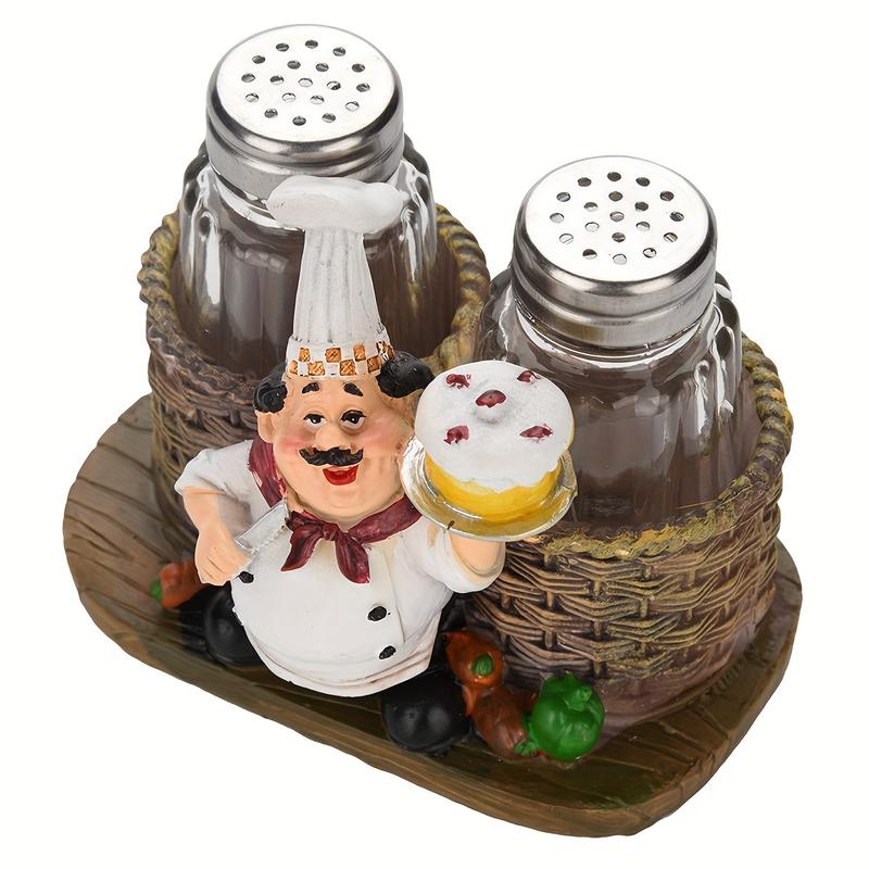 Product Introduction of Funny Salt And Pepper Shakers With Chef Figurines Holder, Resin Chef Ornament Spice Jars Holder Restaurant Kitchen Decor 10
