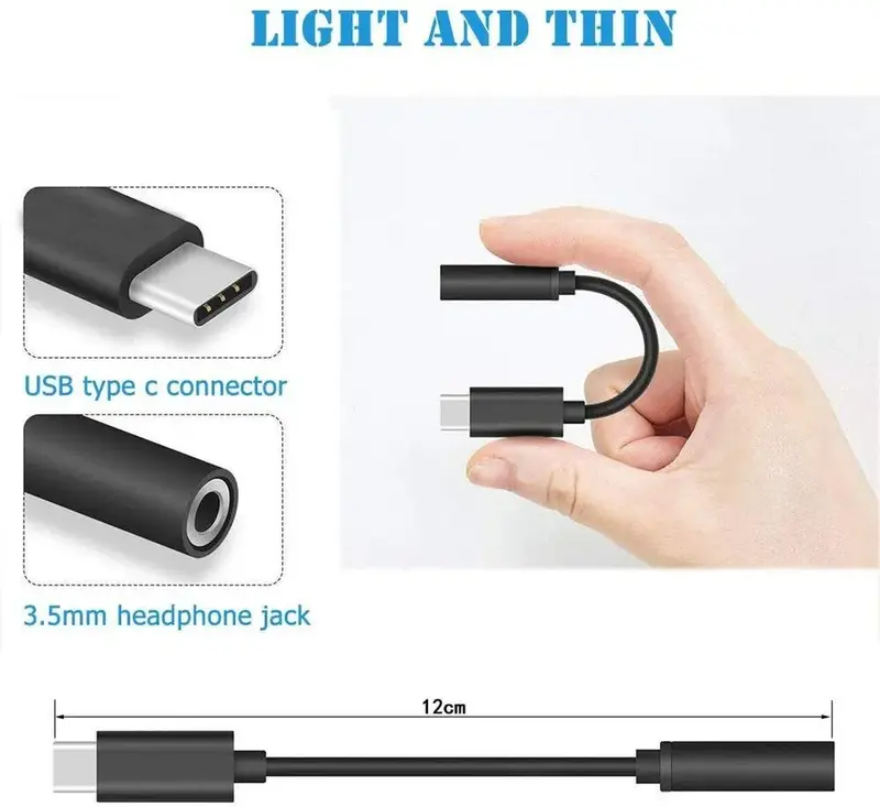 USB Type C to 3.5mm Jack Audio AUX Adapter Headphones Cable Adapter - Accessories Included Compact Devices Plug Wired 5