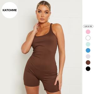 KatchMe Women's Sport Solid Color Seamless Ribbed Shaping Bodysuit (6-18 UK),Plain Sleeveless Acticewear for Lady,Spring & Summer Stretchy Womenswear