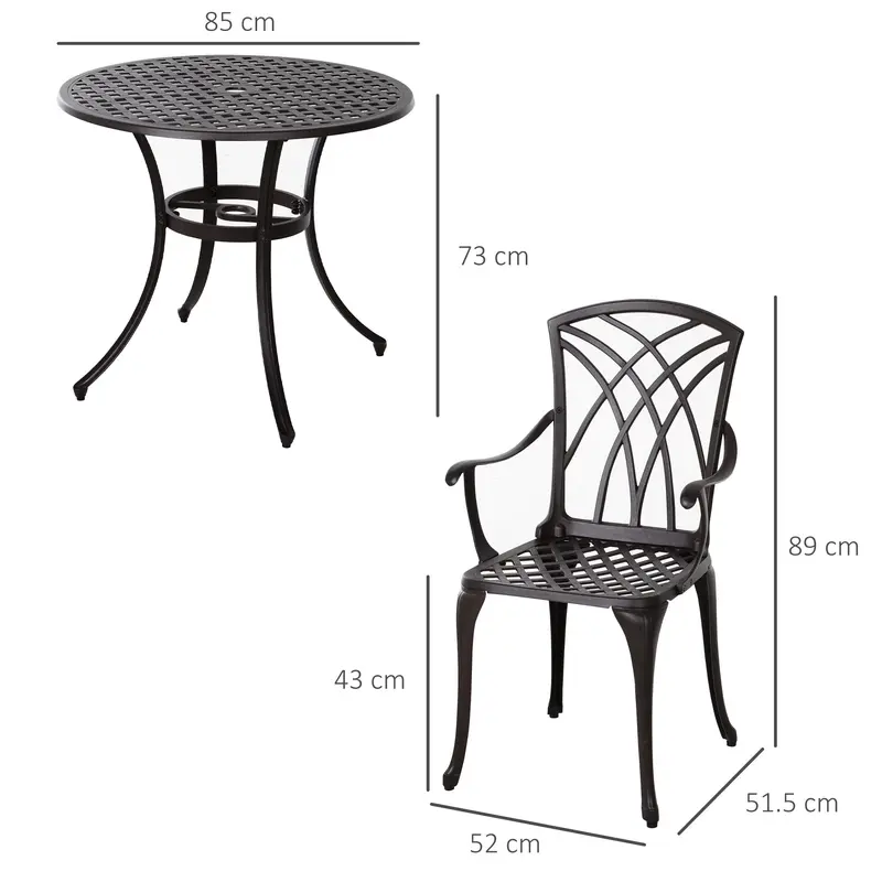 Cast Aluminium 4-Seater Outdoor Garden Table & Chair Set Brown 2