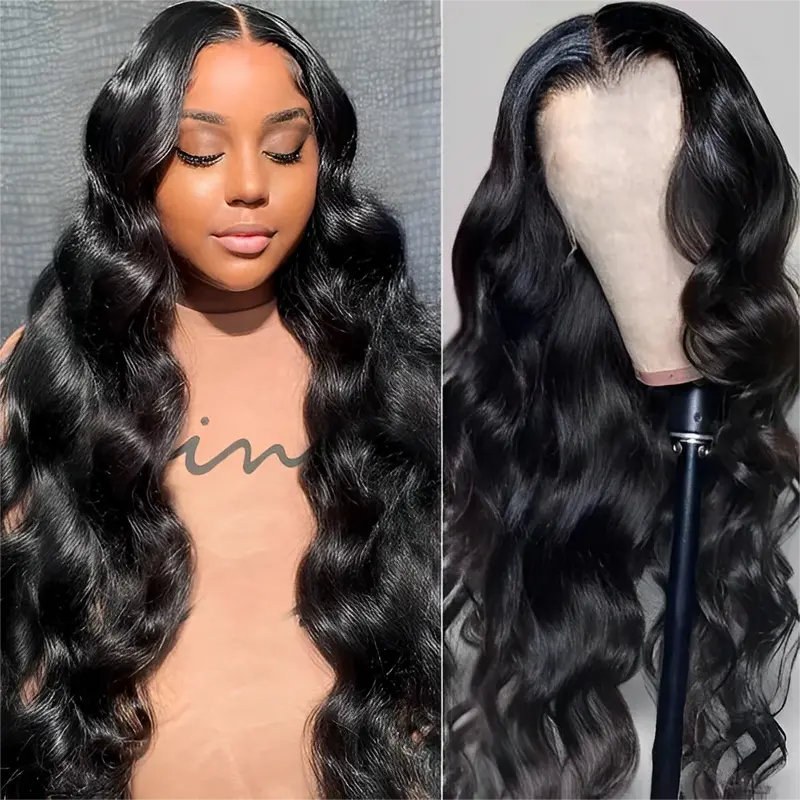 Baby Hair 180 Density Brazilian Human Hair Wig 18inch Body Wave HD Transparent Lace Frontal Wig 13x6 13x4 Glueless Pre Plucked Bleached Knots Bling Hair For Women Black Natural Color Natural Hairline Human Hair Ship From UK 0
