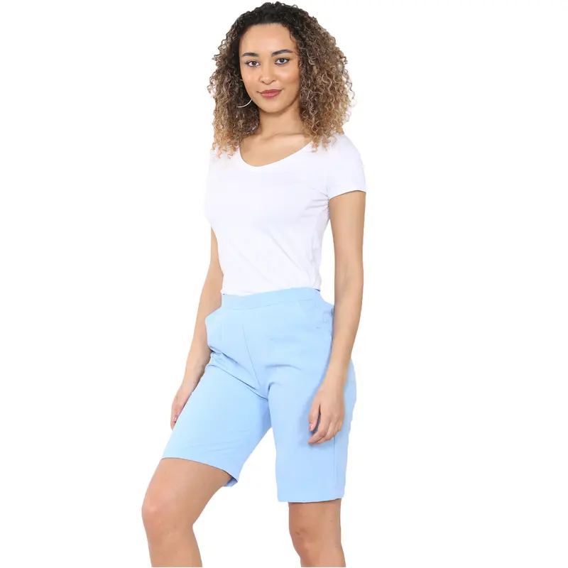 Womens Shorts Ladies Half Elasticated Waist Plain Capri Cropped Stretch Short Length Summer Joggers Running Gym Sports Pool Beach Holidays Pants Causal Lounge Wear Bottoms Size 10 to 24 Comfort Basic Straight Trouser Minimalist Womenswear 5