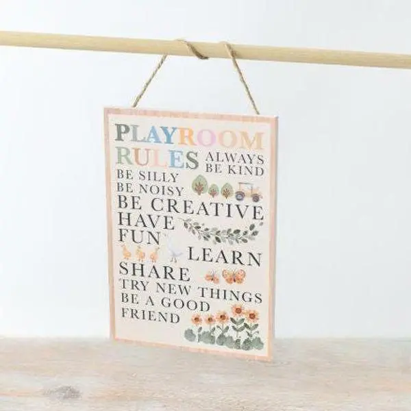 Playroom Rules, Kids Nursery Playroom Bedroom Sign, Childrens Playtime Plaque