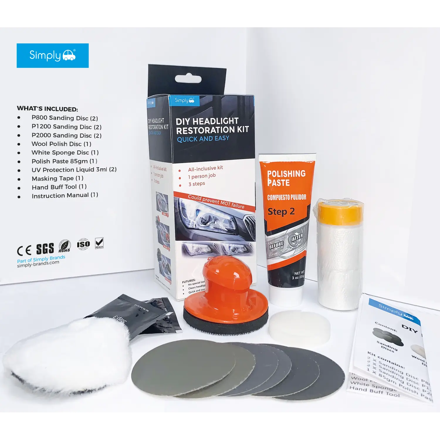 DIY Headlight Restoration Kit - For Plastic Lenses On Tail Lights, Trailers, Boat Windows, Helmet Visors, Motorcycle Windscreens, Snowmobiles Etc.
