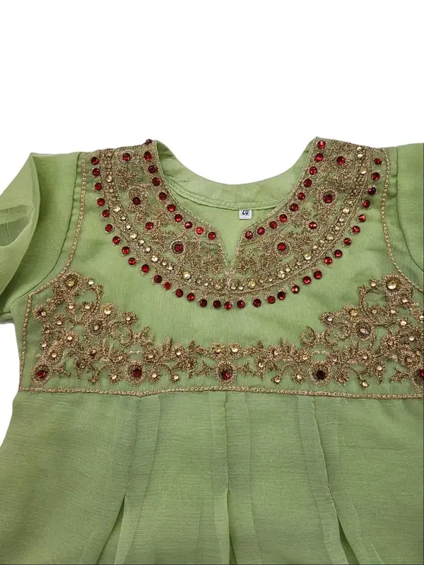 Girls Pakistani Embroidered Chiffon Dress Top With Trouser 6