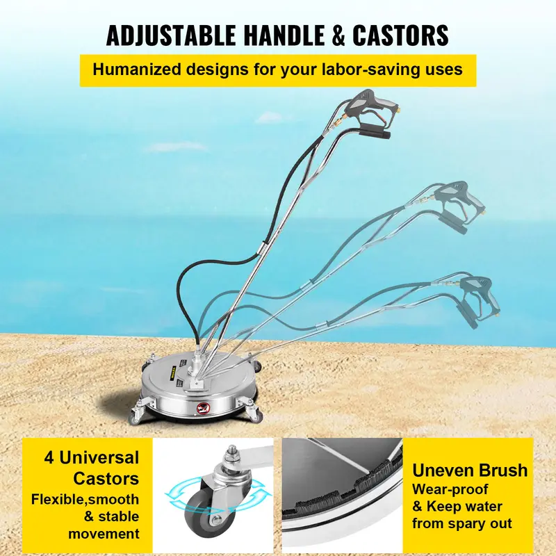VEVOR  24 Inch Surface Cleaner Pressure Flat Surface Cleaning 4000 PSI Max Working Pressure Flat Surface Cleaner Stainless Steel Rotating Surface Cleaner with Wheels Power Washer Floor Scrubber 4