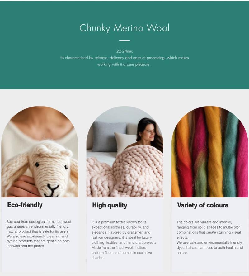 Product Introduction of Chunky Wool - Pale blue - for Arm Knitting Merino Blanket Weaving Felting Jumbo Yarn Giant Wool Soft wool  felting 27