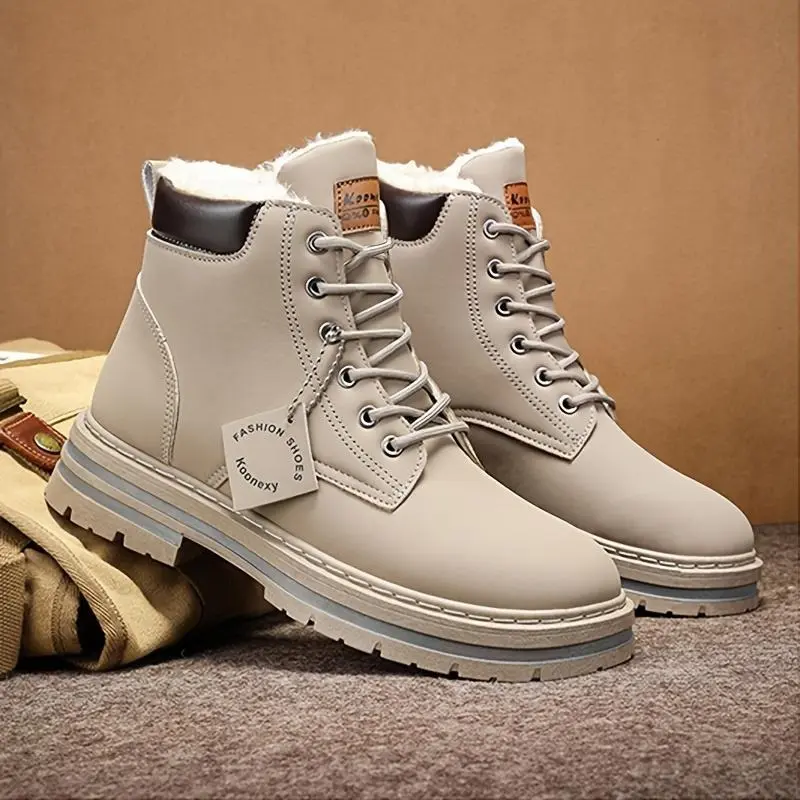 [Customer Favorite] Men's Winter Warm Fleece-Lined Boots - Casual & Sporty High-Top Sneakers for Outdoor, Casual Attire | Lace-Up, Non-Slip PVC Sole 5