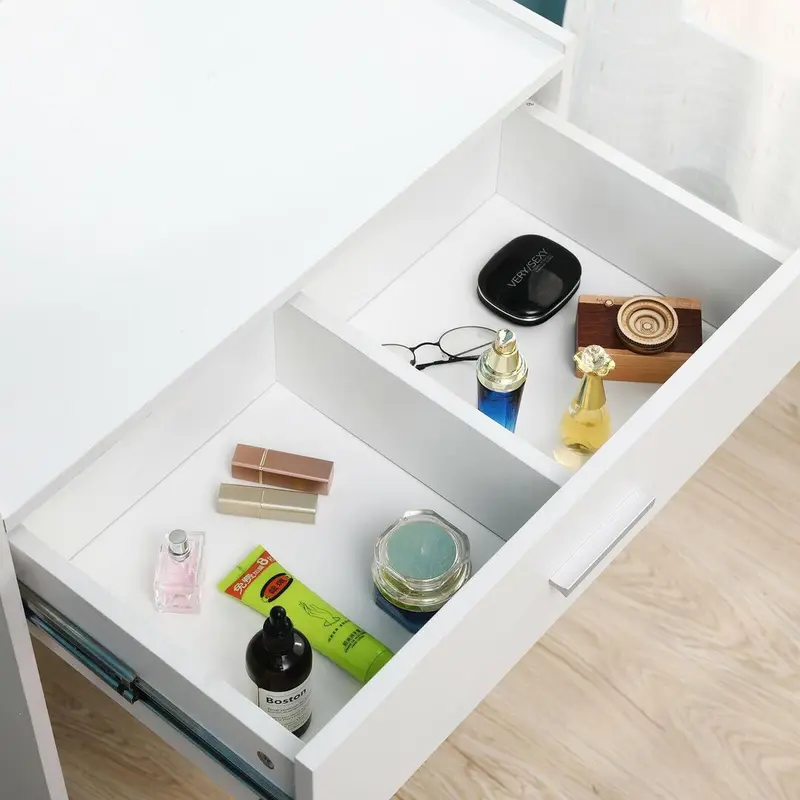 Hampton & Stewart Modern Dressing Table Makeup Desk with Drawer Mirror White Bedroom Vanity Set 4