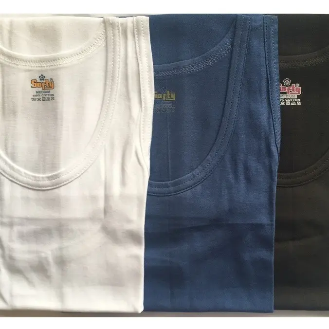 3X Pack SOFTY Mens Athletic Vest Plain Tank TOP SUMMER Colour White Cotton 1