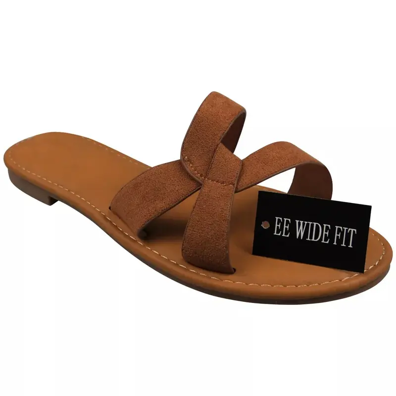 F00406 Womens Wide Fit Mules Slip On Summer Sliders 5