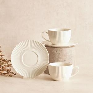 Karaca Seashell 12-Piece Porcelain Tea Cup and Saucer Set for 6 People, 200ml, White Tumblers Mug
