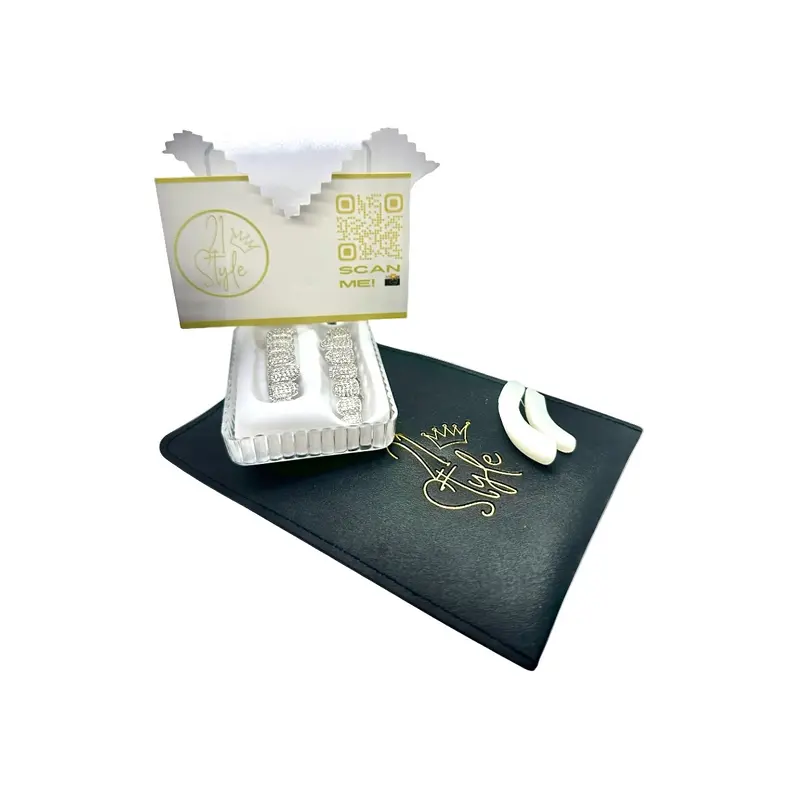 Silver Teeth Grills Set with CZ Diamonds Cubic Zirconia Gems Unisex 1