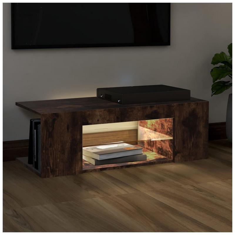 TV Cabinet with LED Lights Smoked Oak 90x39x30 cm 3