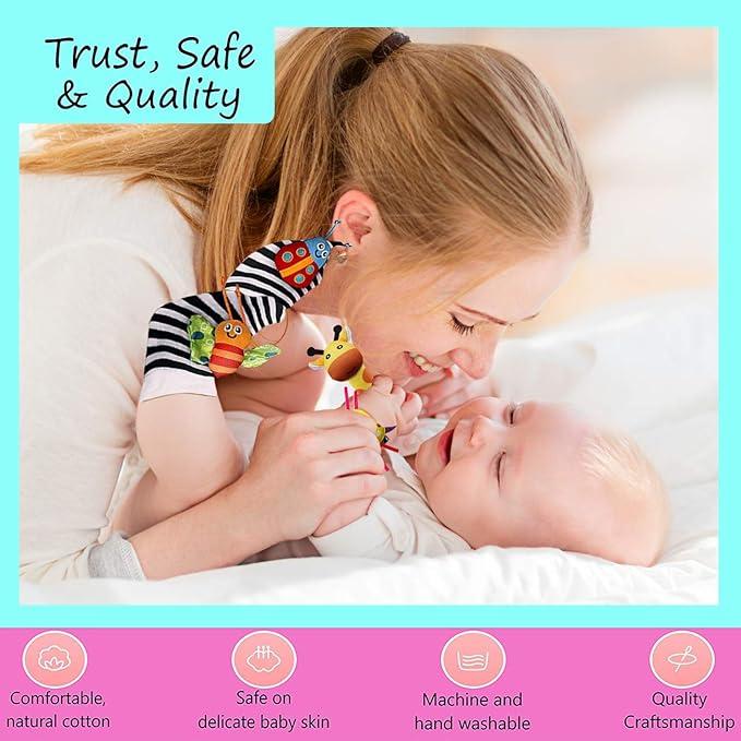 Foot Finders & Wrist Rattles for Infants Developmental Texture Toys for Babies & Infant Toy Socks & Baby Wrist Rattle - Newborn Toys for Baby Girls Boys - Baby Boy Girl Toys 0-3 3-6 6-9 Months 1