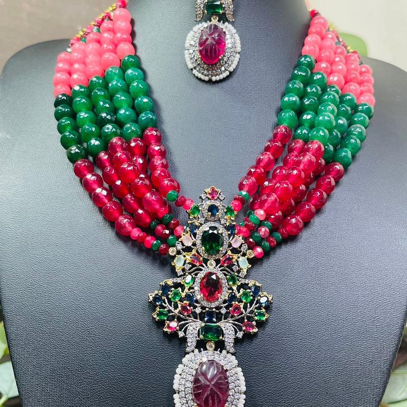 Yumna AD Stone Multi Pearls Fusion Mala Necklace Party Wedding Gift Occasions Asian Jewellery 4