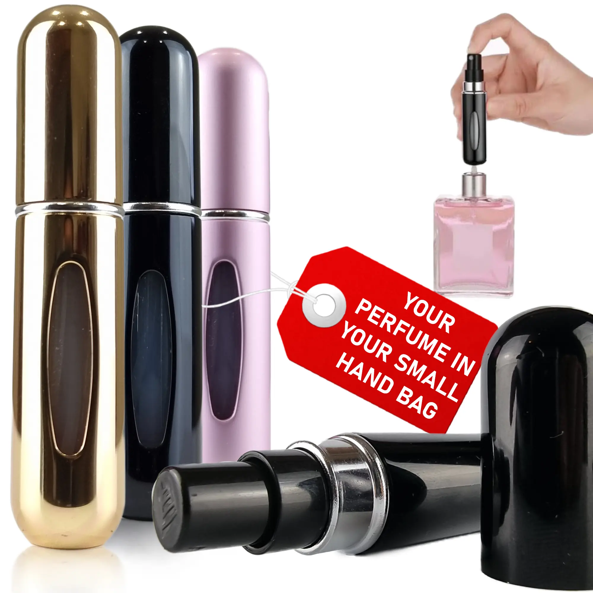 Refillable Perfume Bottle Sprayer, Portable Reusable Press Spray Bottle for Travel Essentials, Refillable Perfume Atomizer for Perfumes or Aftershaves, Great Gift option Organiser