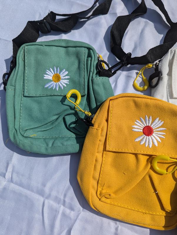 Daisy Pattern Canvas Crossbody Women Bag, Small Travelling Bag, Holiday Mini Bag 5