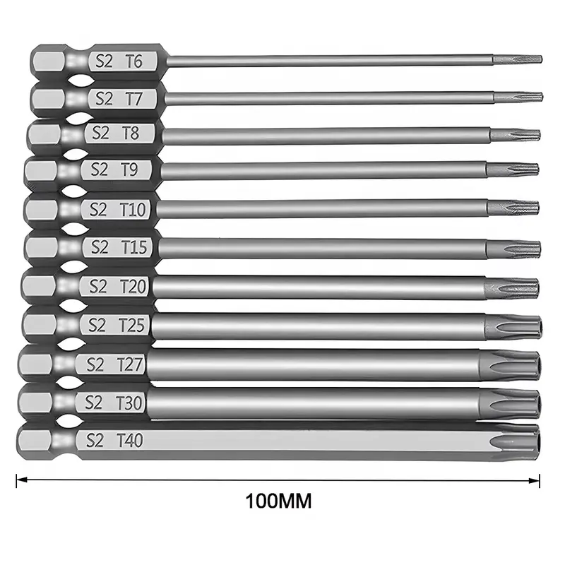 S2 T27/T25/T20/T15/T10/T9/T8/T7/T6 11-Pc Long Reach Torx Star Security Bit Set – Magnetic, Tamper-Proof, High-Precision, International Warranty 2