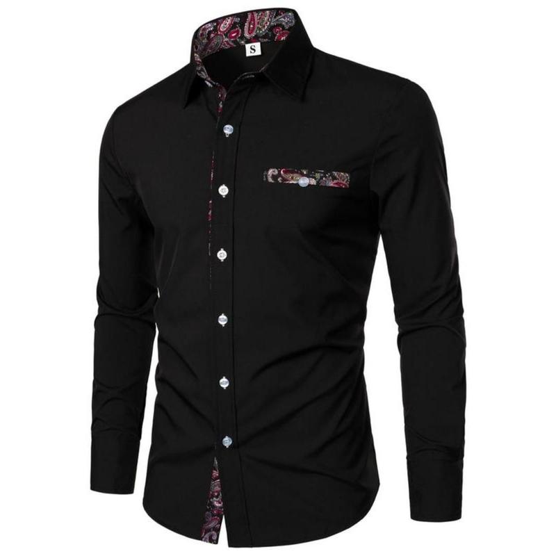 Men's Slim Paisley Print Button Front Shirt, Comfy Long Sleeve Tops for All Seasons, Casual Fashion Comfy Top for Men 4