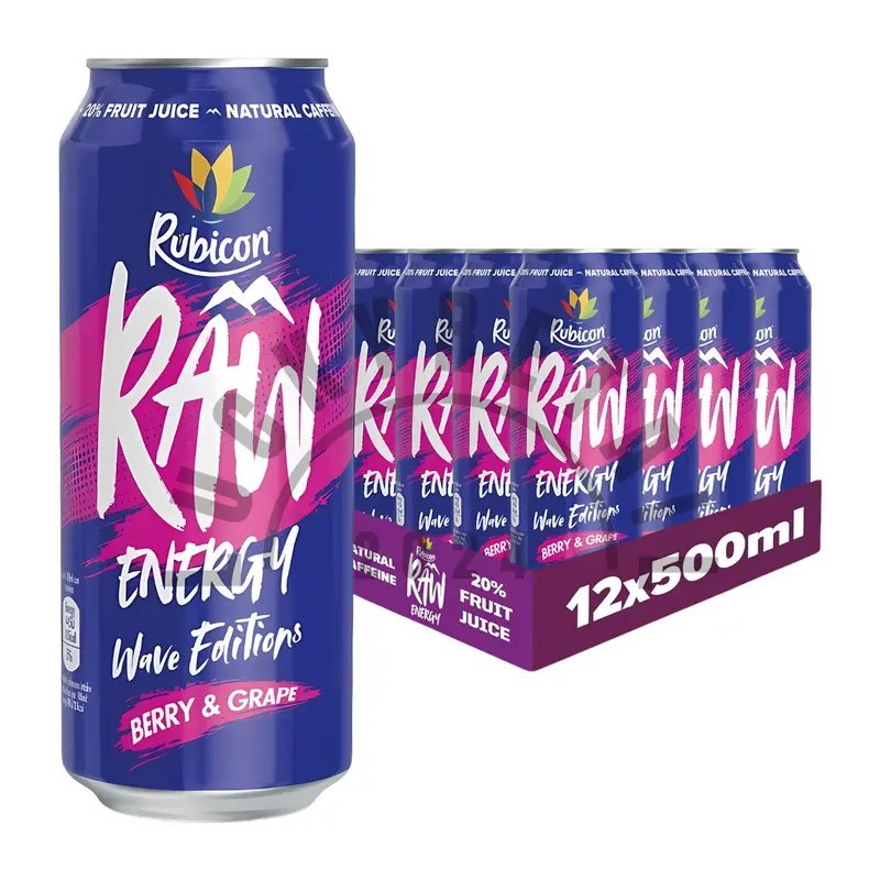 Rubicon Raw Energy Drink Sports Beverage 12 x 500ml Cans | Fruit Juice | Sports Beverage 6