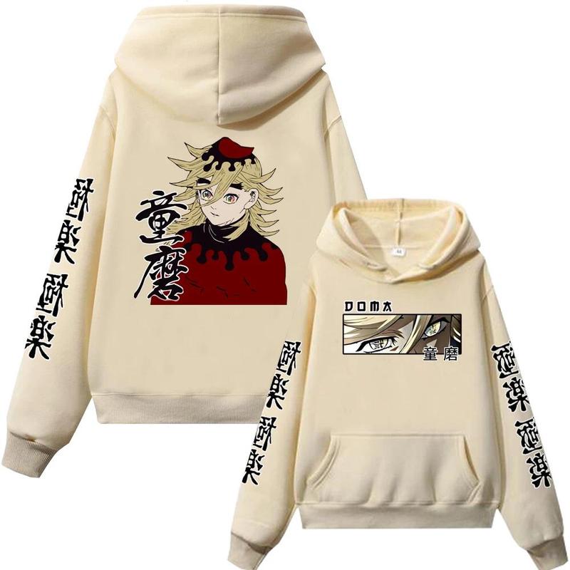 Men Women Casual Loose Clothing Harajuku Unisex Autumn Winter Warm Pullover Anime Demon Slayer Hoodie Douma Print Sweatshirt 2