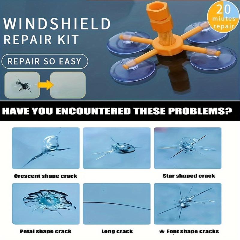 Windshield Repair Kit, Glass Repair Fluid 4pcs Car Glass Repair Kit, Windshield Crack Repair Kit Glass Repair Fluid Quick Fix for Chips, Cracks 6