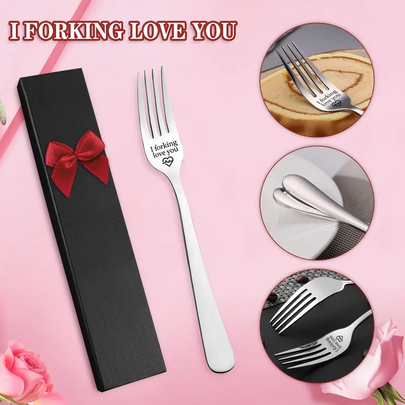 Engraved Fork, "I Forking Love You" Stainless Steel Fork with Luxury Black Box, Ideal Gift for Christmas and Valentine's Day Cutlery Lightweight 4